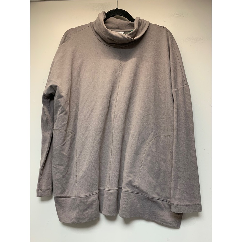 Pure Jill Sweatshirt Womens Large Taupe Excellent Funnel Neck Pima Cotton Pocket